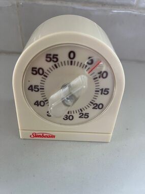 Sunbeam Vintage Cream and Red Mechanical Kitchen Timer